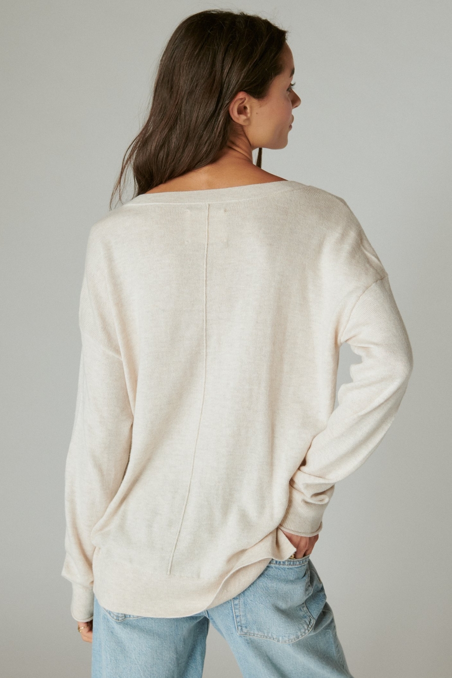 Lucky Brand Women's V-Neck Tunic Soft Cloud Knit Sweater