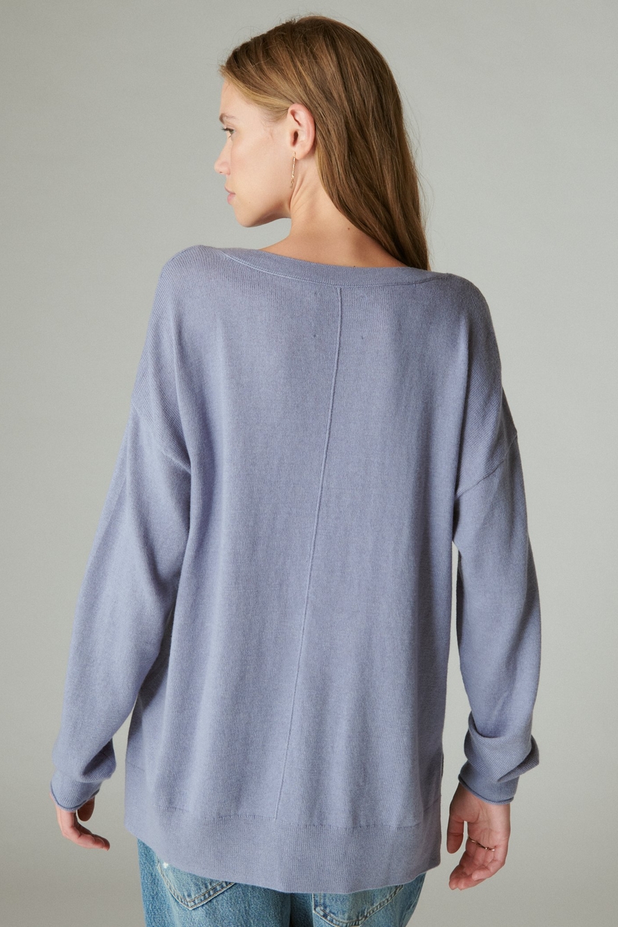Lucky Brand Women's Long Sleeve V-Neck Top, Asphault, X-Small at   Women's Clothing store