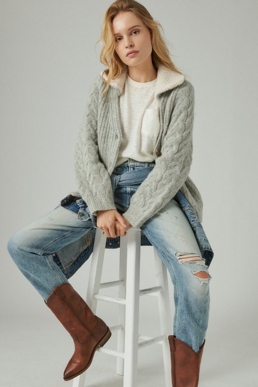 CABLE COLLARED CARDIGAN, image 1
