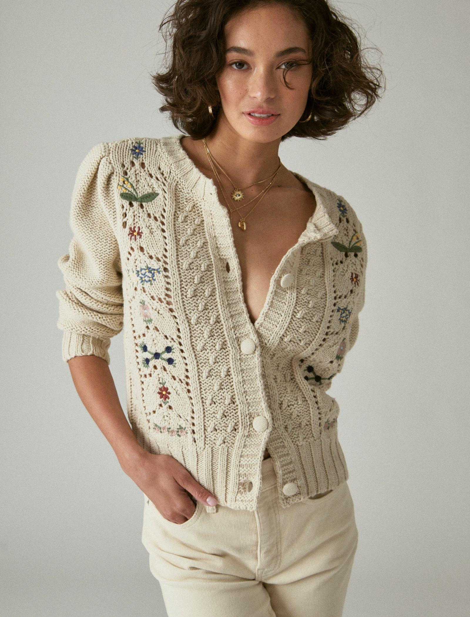 lucky brand embroidered cardigan