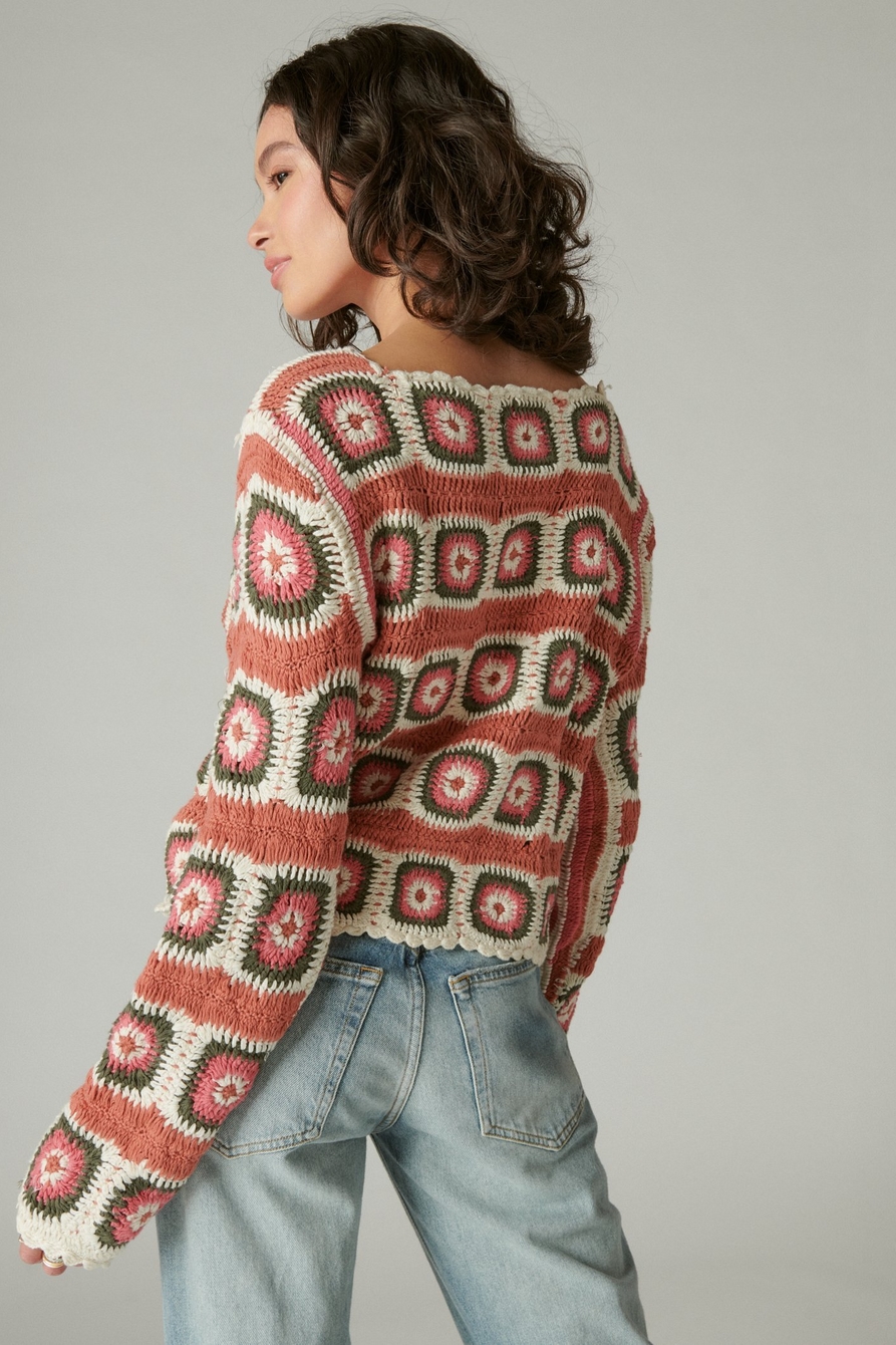Lucky Brand Women's Crochet Yoke Pullover, Peyote, Large at