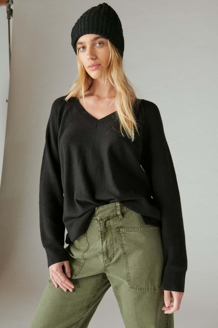 LUCKY BRAND Womens Burgundy Sweater Sweatshirt V-Neck Size S P Small NWT $59