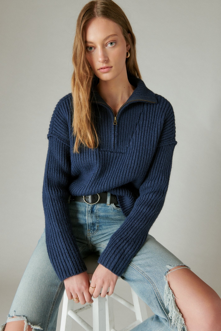 Lucky Brand Half Zip Pullover Sweater - Women's Clothing Tops