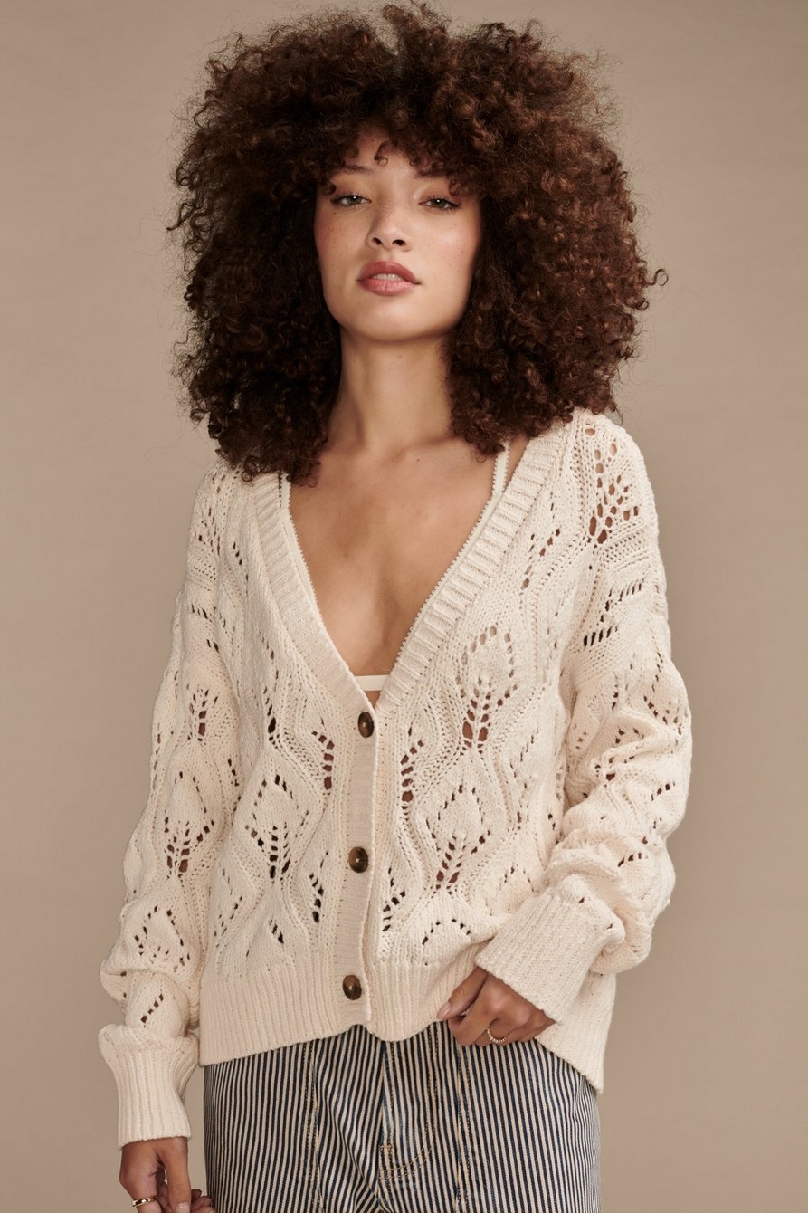 OPEN STITCH BUTTON FRONT CARDIGAN, image 1