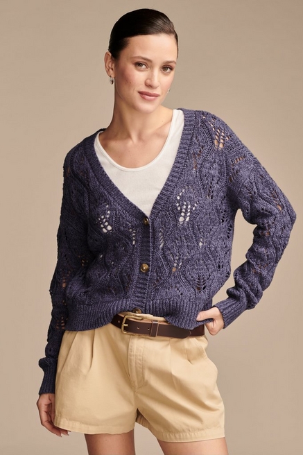 Lucky Brand Sweater Women's XS Blue Crochet Cardigan Button Up 100% Cotton  – St. John's Institute (Hua Ming)