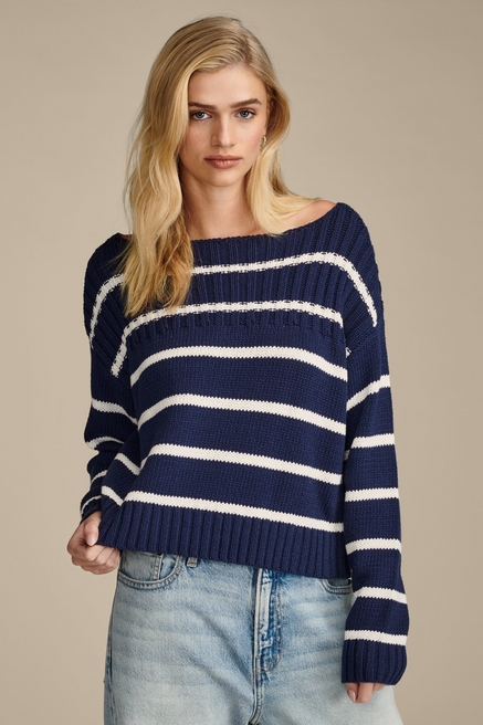 Lucky Brand Live in Love Size S Women's Pullover Sweater/loose Blue & White  Stripes Pullover Sweater/beautiful Honeycomb Sweater -  Canada