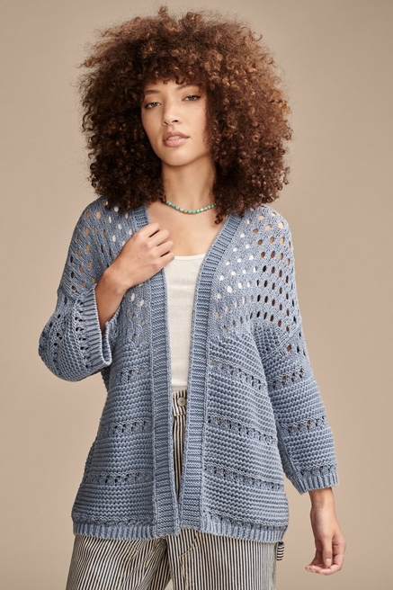 LUCKY BRAND -Rare VTG! 100 % Wool, Crochet Knit Long Cardigan