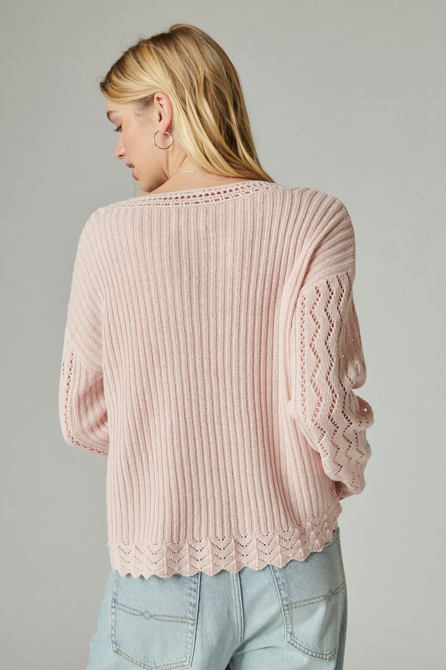 Lucky Brand size M pink cotton blend chunky long sleeve v neck sweater
