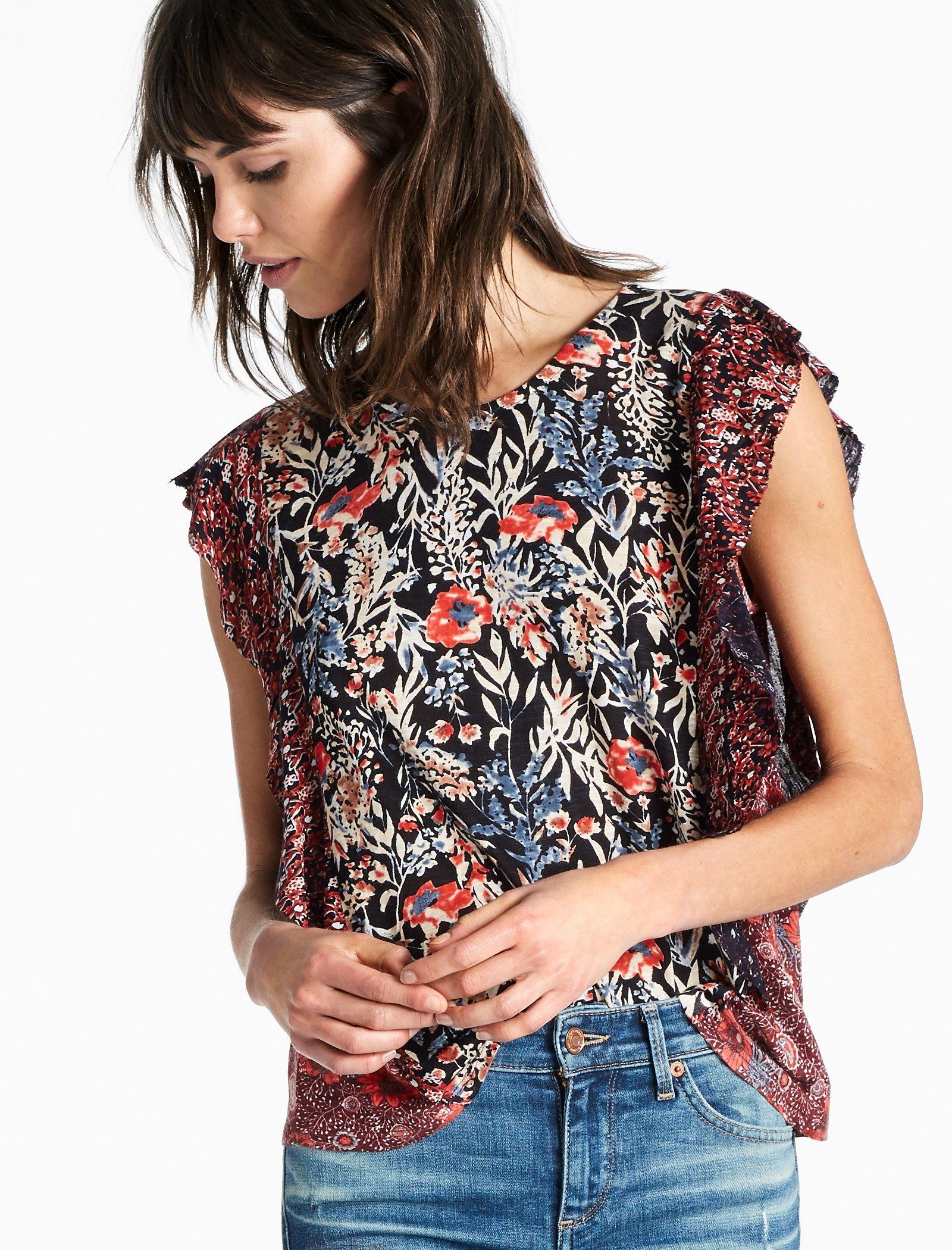 MIXED PRINT RUFFLE TOP | Lucky Brand