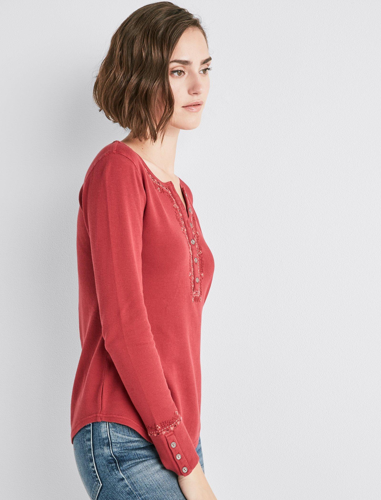 Lucky Brand Women's Thermal Henley Red Size X-Small
