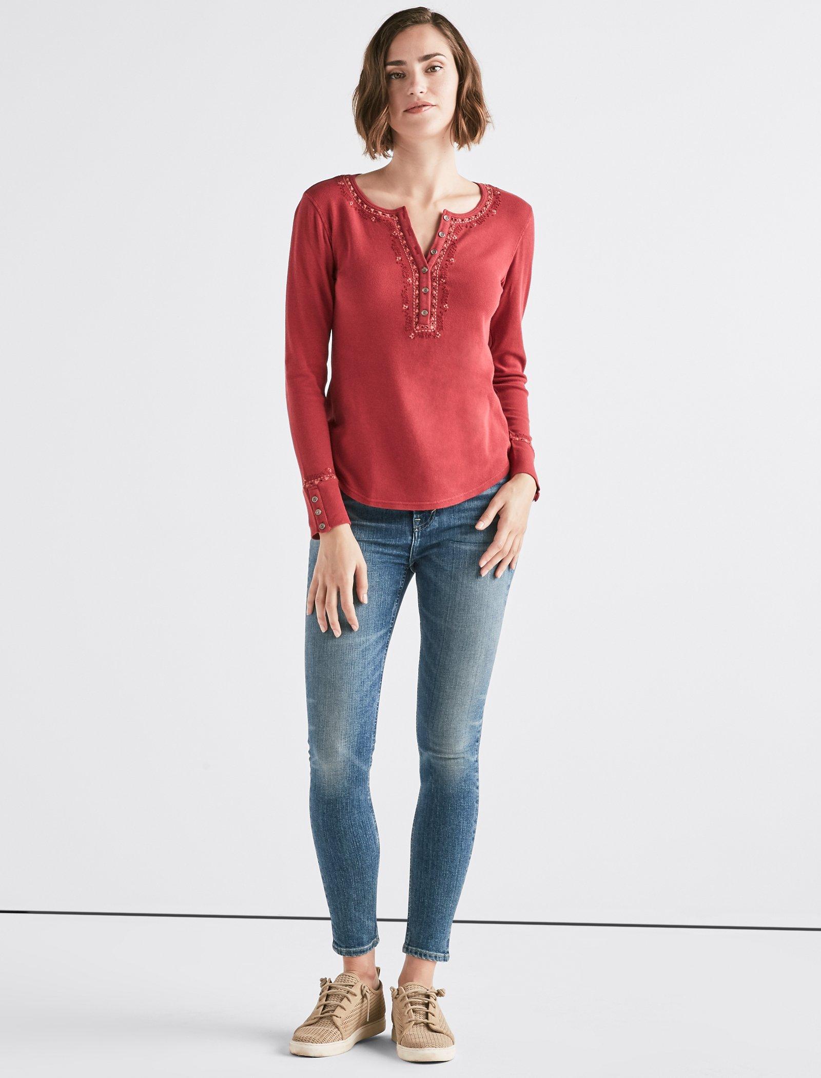 Embroidered Thermal Henley Lucky Brand