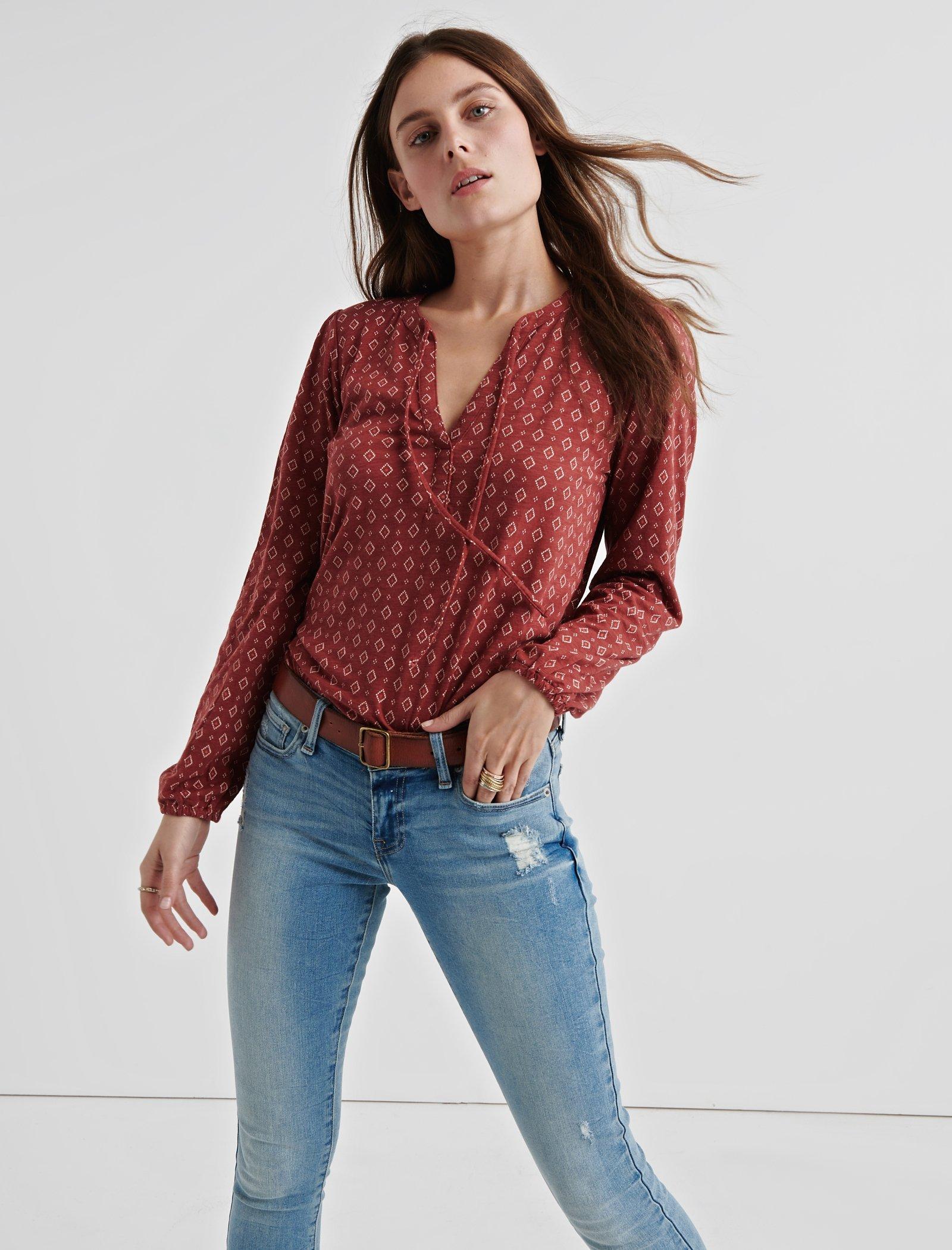 PRINTED TOP WITH TASSLES | Lucky Brand