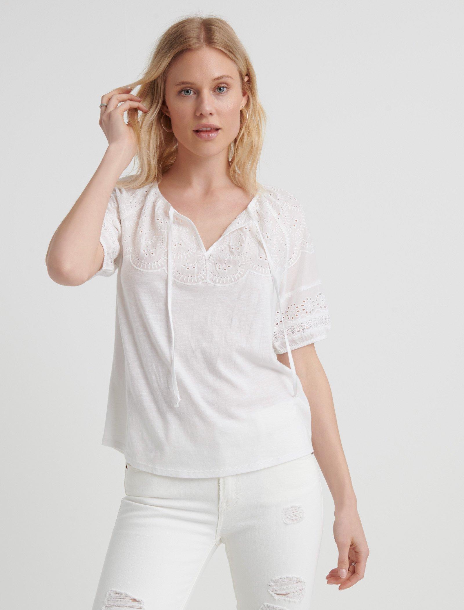 EMBROIDERED CUT OUT PEASANT TOP | Lucky Brand