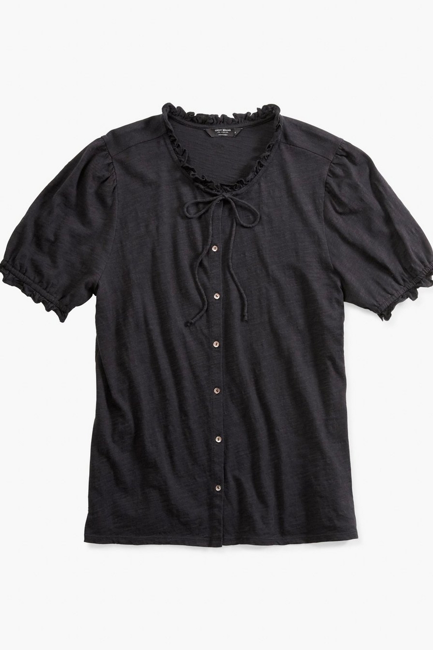 NWT Lucky Brand Short Sleeve Tie Front Button Down Denim Shirt S,M,L,XL