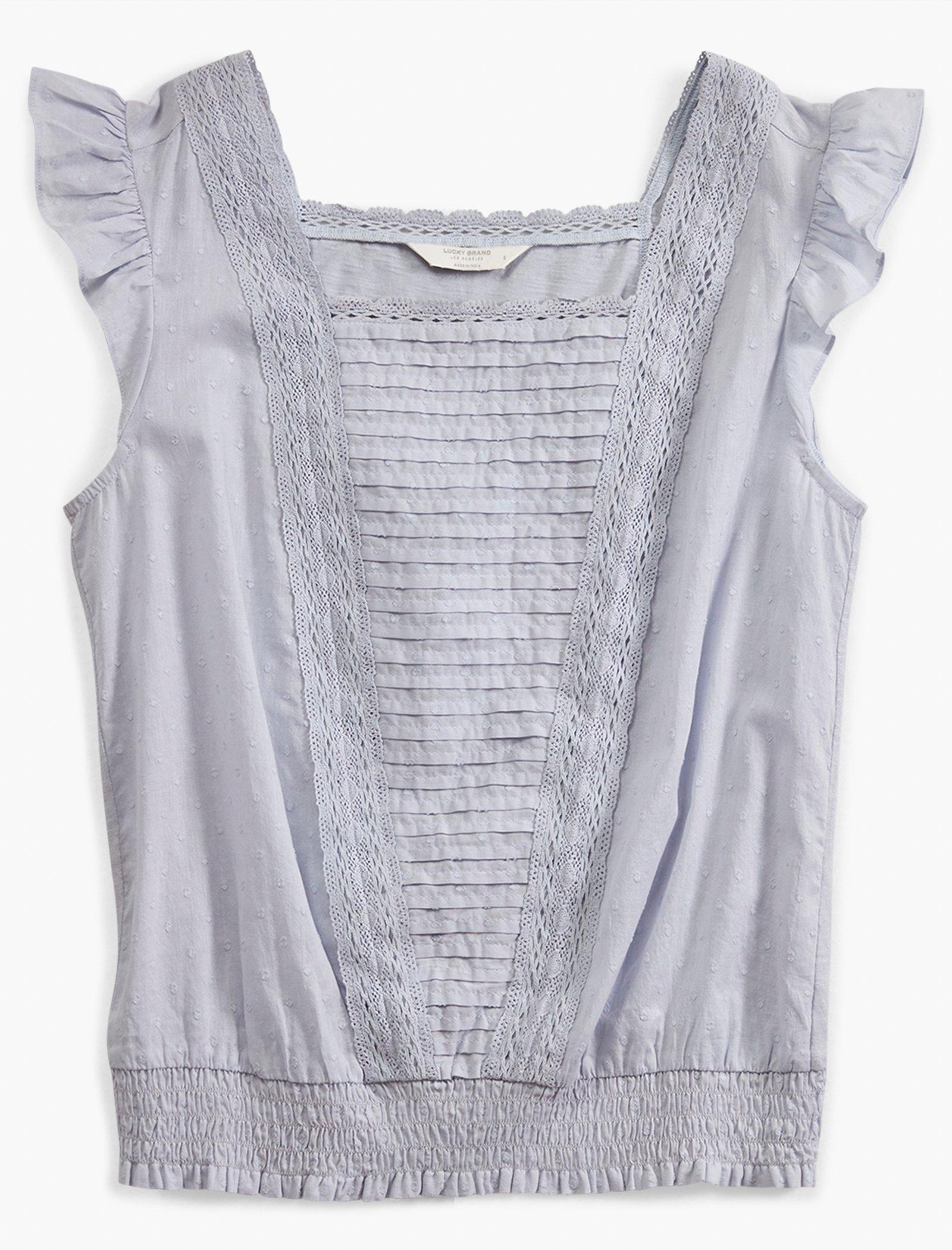 Square Neck Mixed Media Blouse | Lucky Brand
