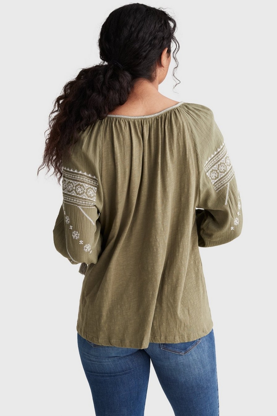 Lucky Brand, Tops, Lucky Brand Mixed Media Peasant Top M
