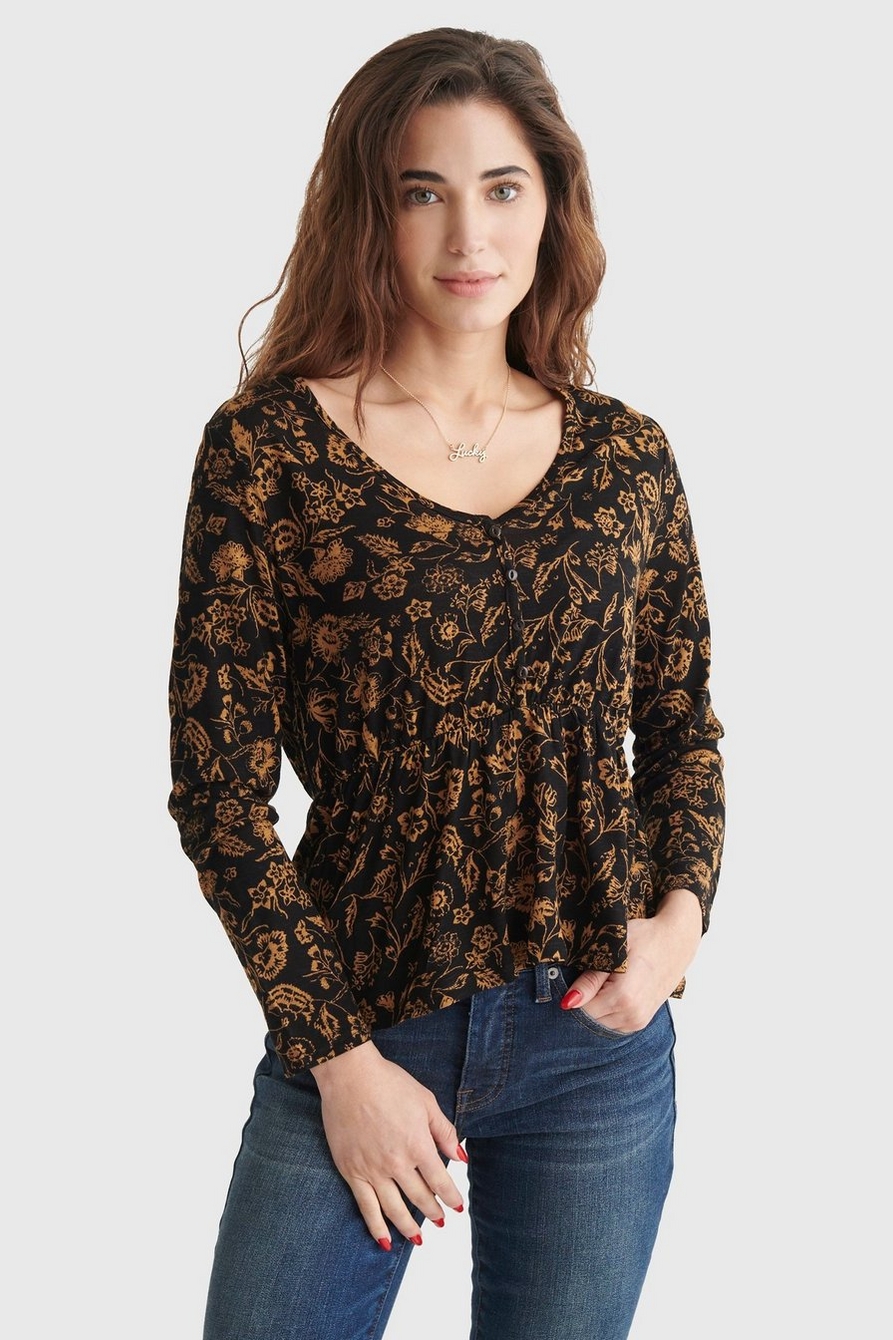 RELAXED-FIT PEPLUM V-NECK TOP, image 1