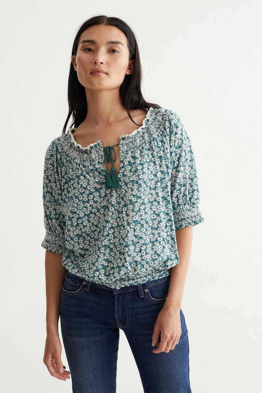 SHORT SLEEVE TIE FRONT PEASANT | Lucky Brand