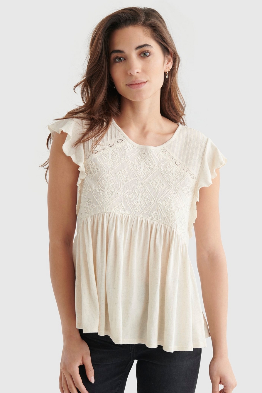 SHORT SLEEVE EMBROIDERED DOLMAN TOP, image 1