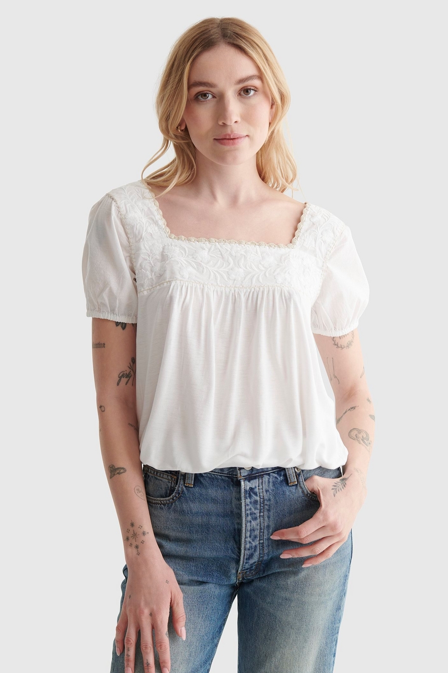EMBROIDERED ANGLAISE SQUARE NECK BLOUSE