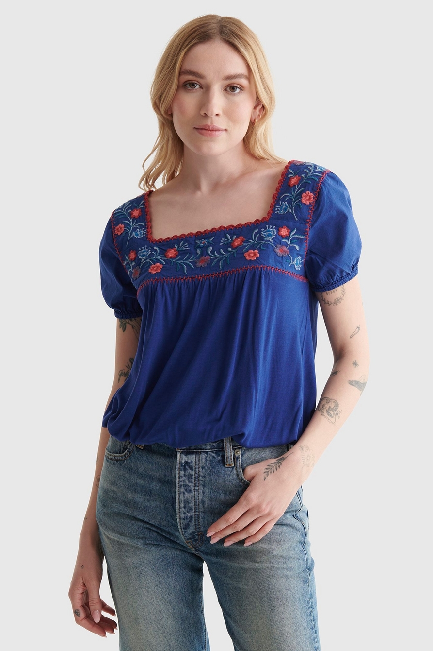EMBROIDERED ANGLAISE SQUARE NECK BLOUSE, image 1