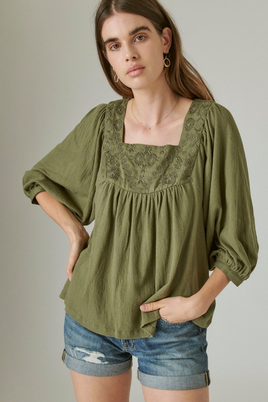 TONAL EMBROIDERED SQUARE NECK BLOUSE, image 1