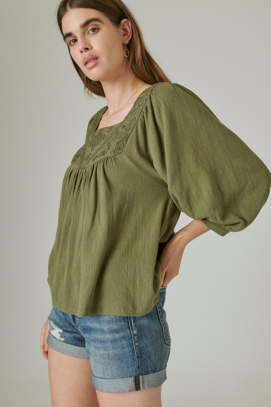 TONAL EMBROIDERED SQUARE NECK BLOUSE, image 3