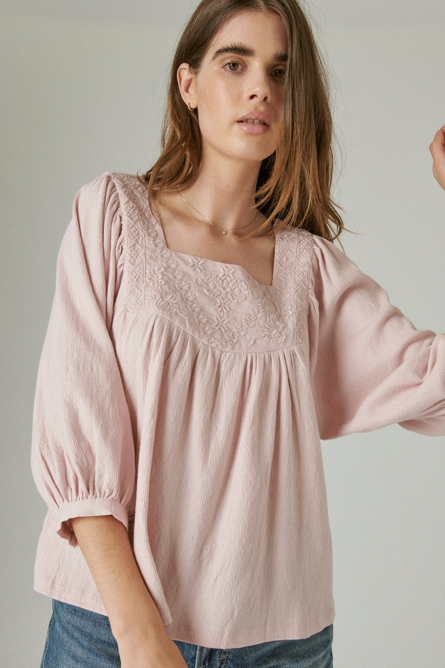 TONAL EMBROIDERED SQUARE NECK BLOUSE