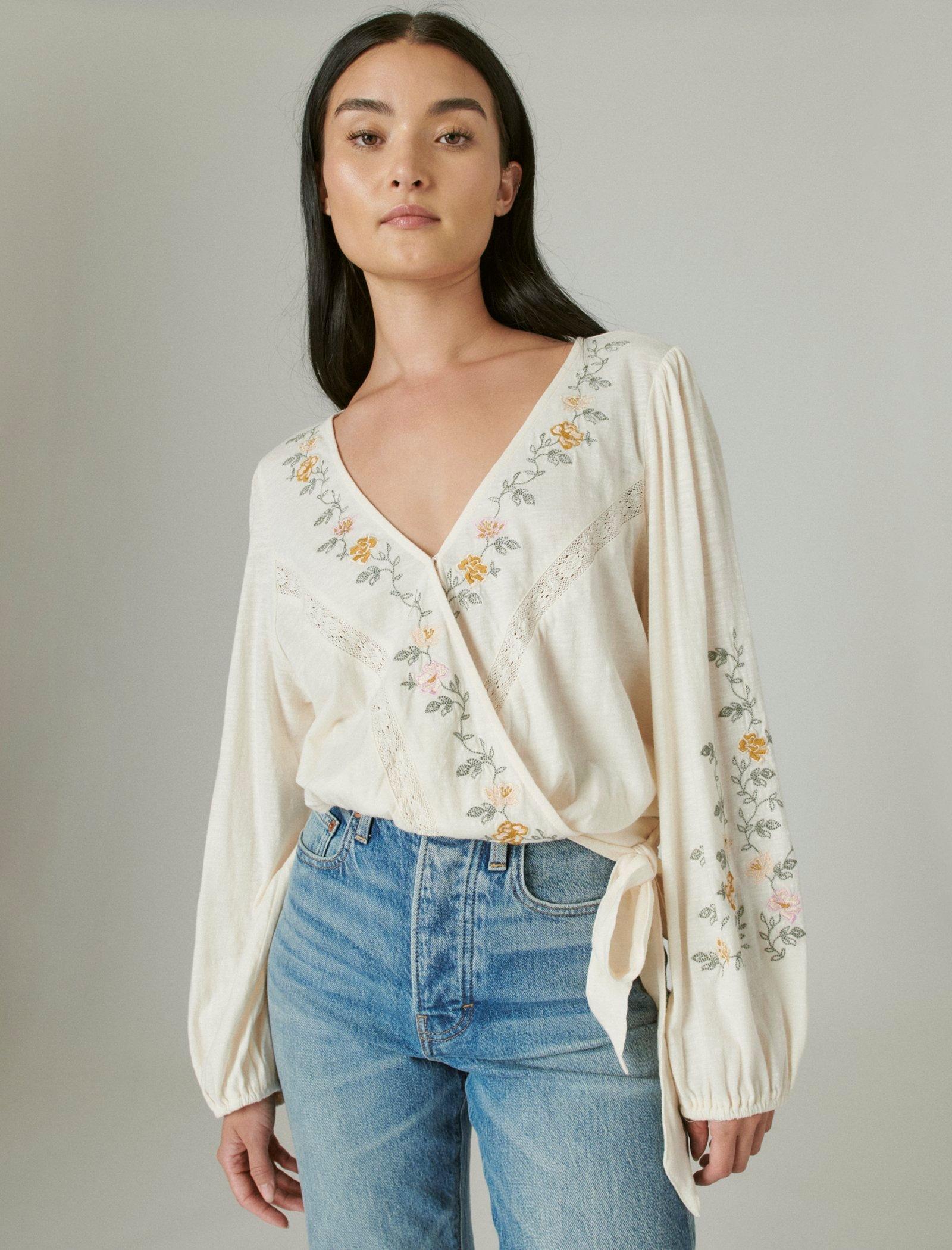 Lucky Brand Floral Wrap hot Blouse