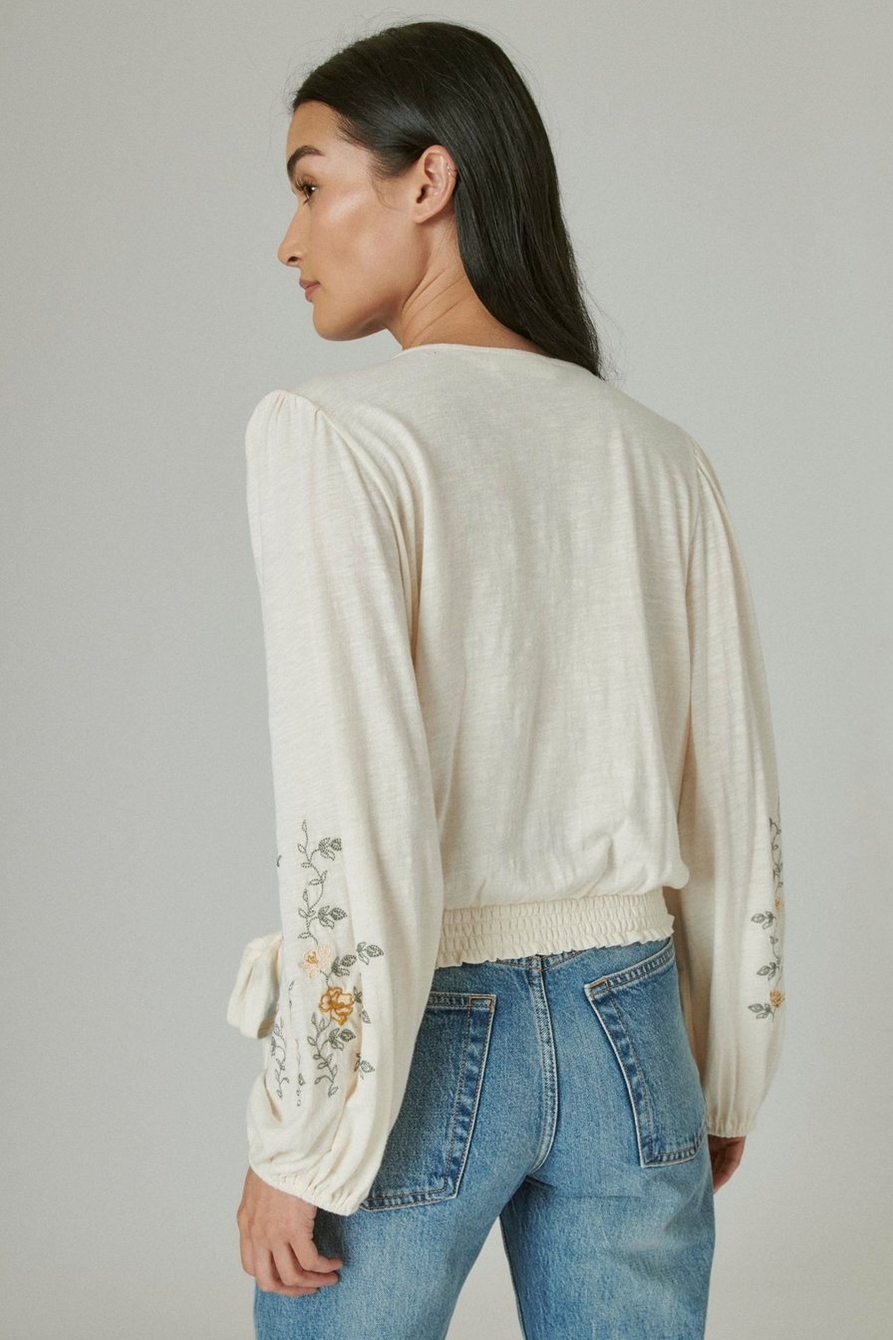 LONG SLEEVE EMBROIDERED SURPLICE WRAP TOP, image 4