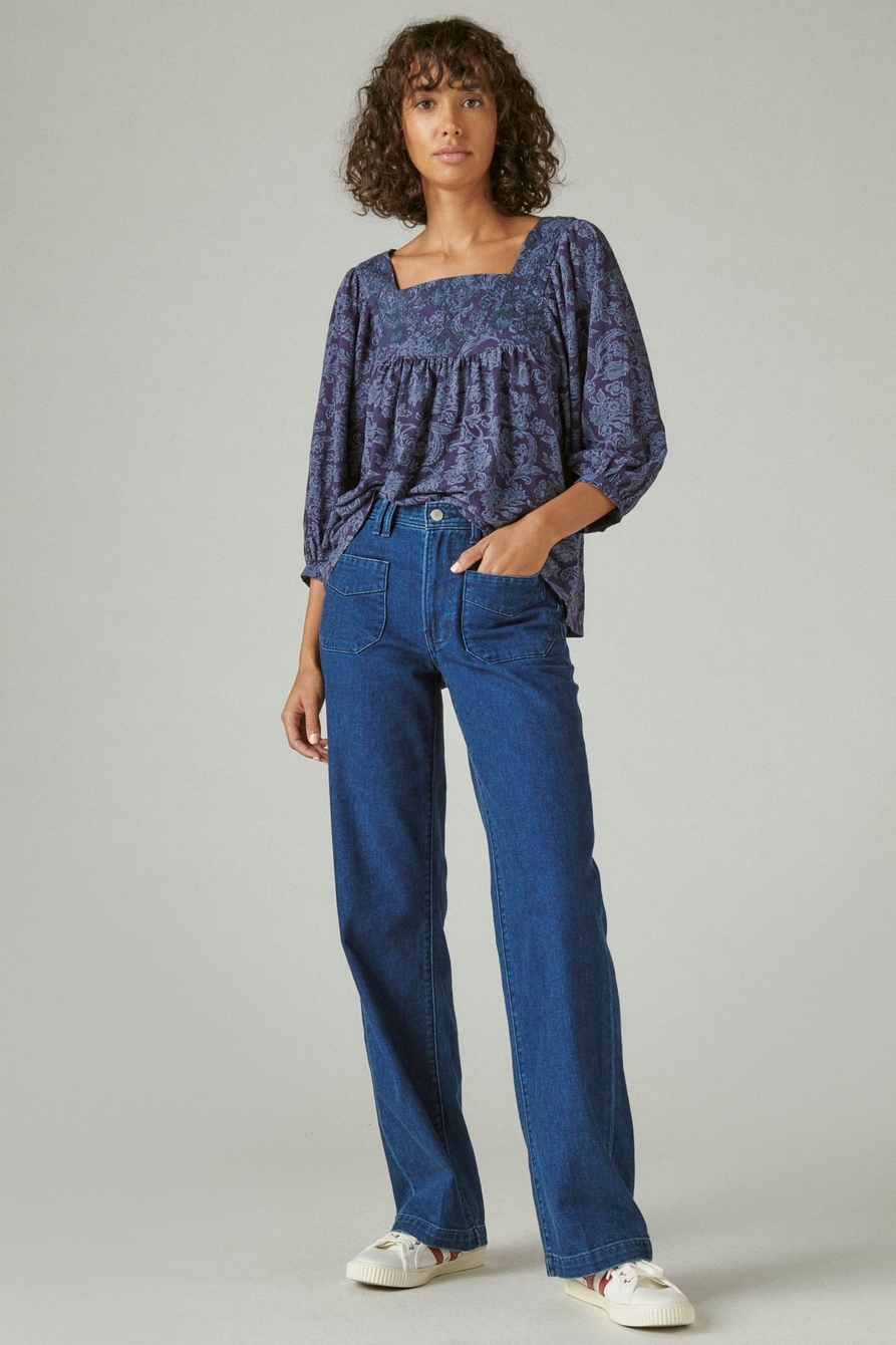TONAL EMBROIDERED SQUARE NECK BLOUSE | Lucky Brand
