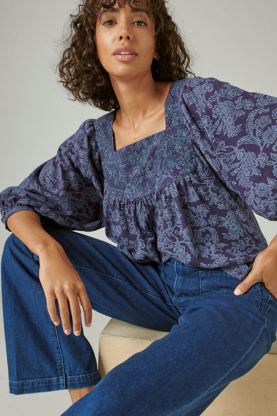 TONAL EMBROIDERED SQUARE NECK BLOUSE, image 6