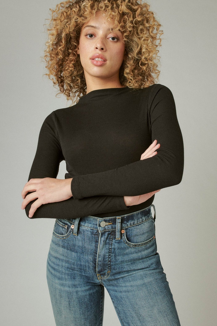 RIBBED MOCK NECK LONG SLEEVE TOP | Lucky Brand
