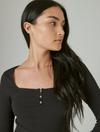 SQUARE NECK BUTTON LONG SLEEVE RIBBED POINTELLE, image 5