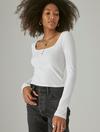 SQUARE NECK BUTTON LONG SLEEVE RIBBED POINTELLE, image 1