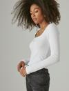 SQUARE NECK BUTTON LONG SLEEVE RIBBED POINTELLE, image 3