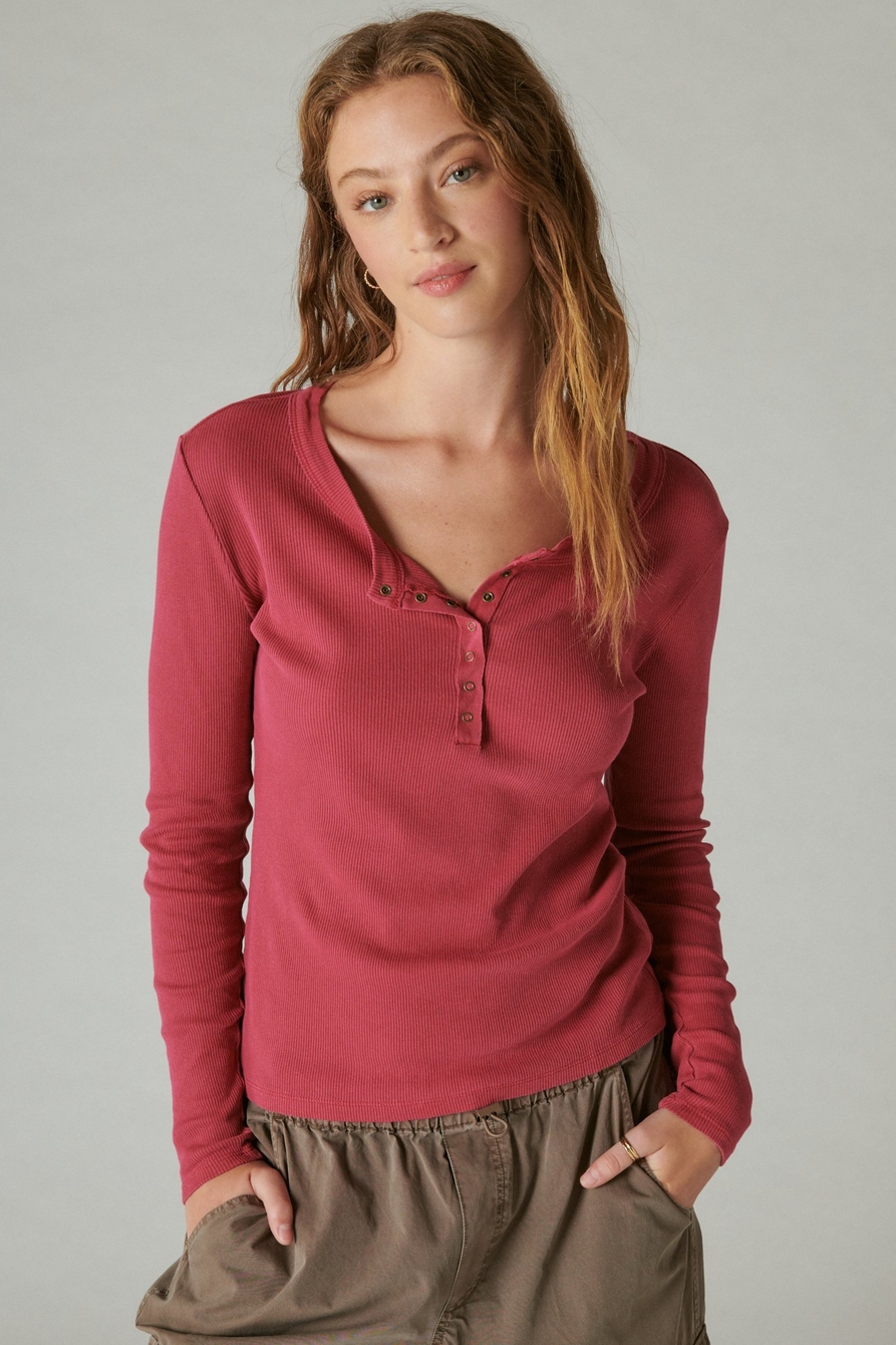 Soma Cool Nights Ribbed Long Sleeve Henley Top, Red, size XXL