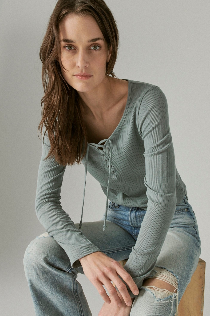 LACE UP LONG SLEEVE TOP, image 1