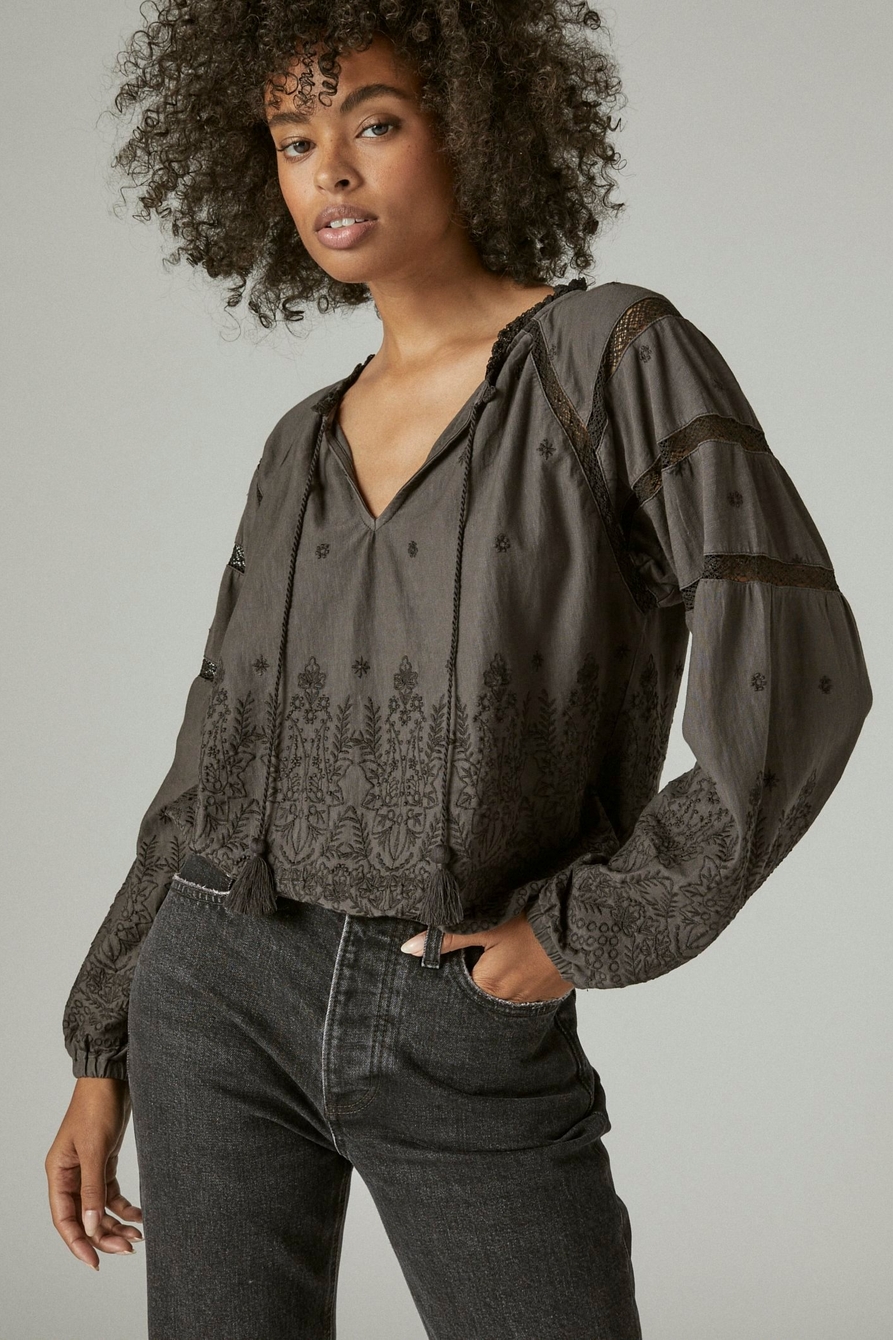LONG SLEEVE EMBROIDERED KNIT TOP, image 1
