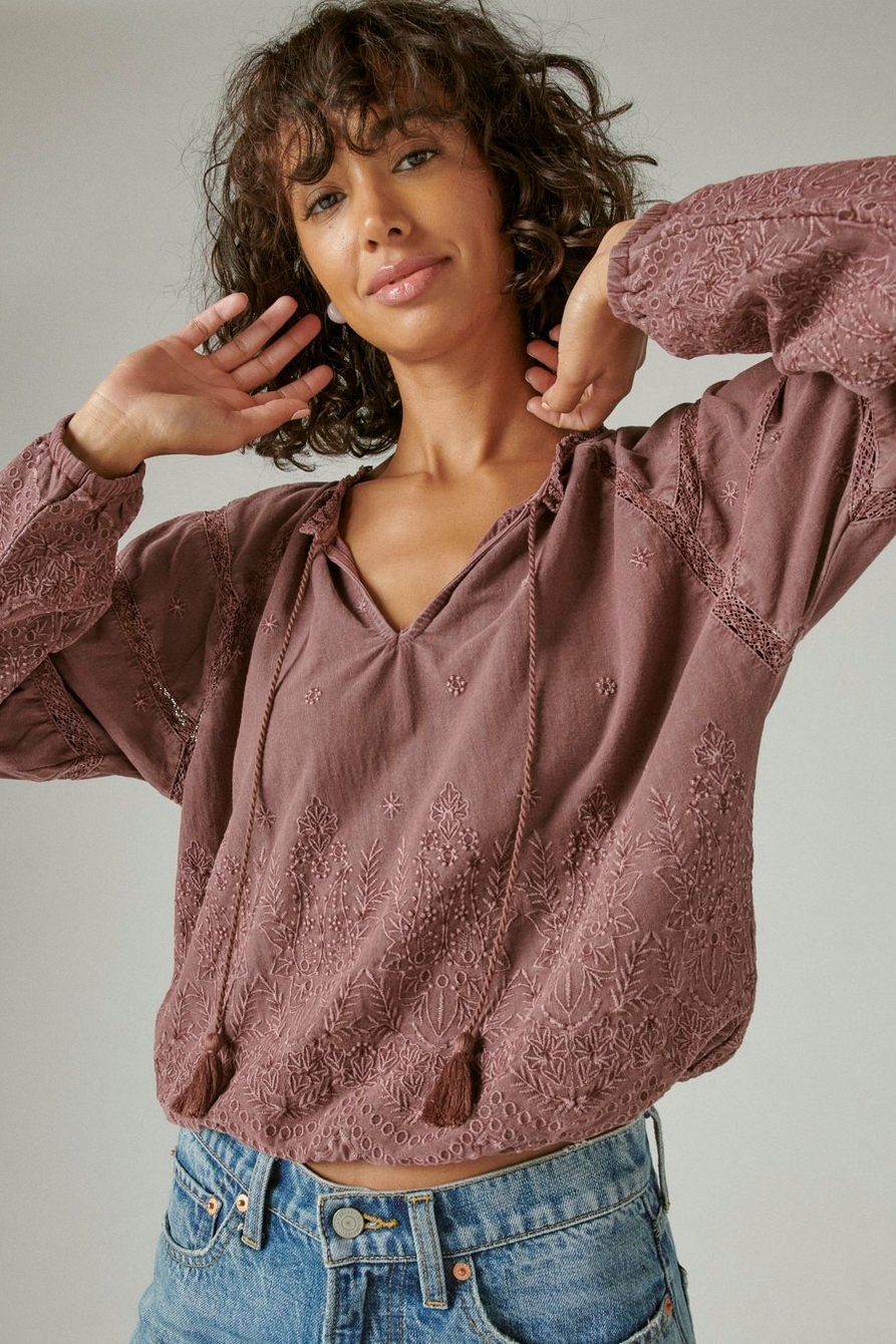 LONG SLEEVE EMBROIDERED KNIT TOP, image 1