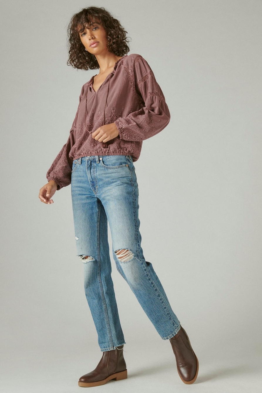 LONG SLEEVE EMBROIDERED KNIT TOP, image 2