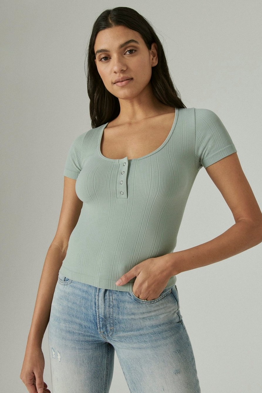 Lucky Brand Womens Velvet Burnout Henley Shirt, Off-White, Medium