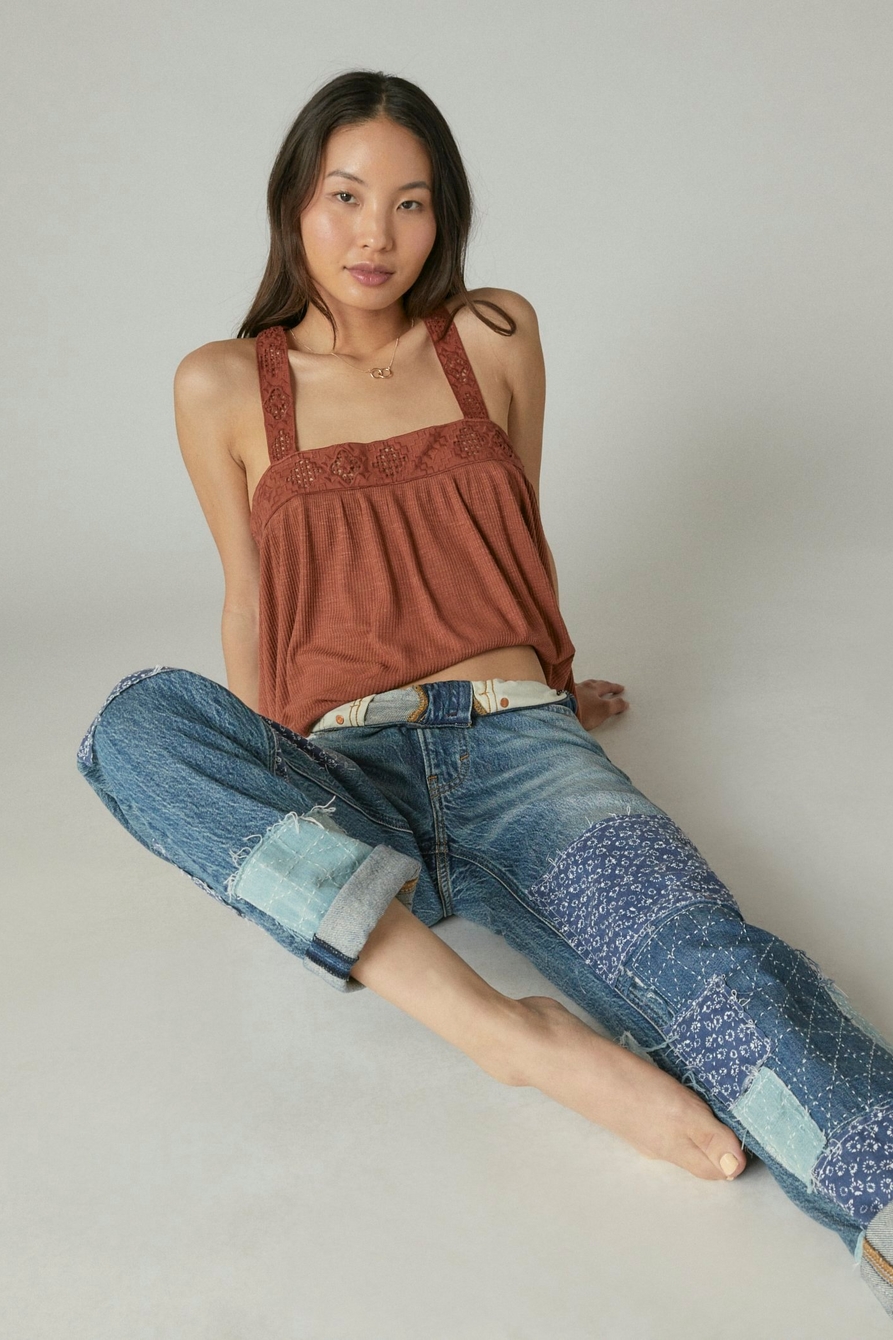 Lucky Brand, Tops, Lucky Brand Embroidered Square Neck Cotton Tank