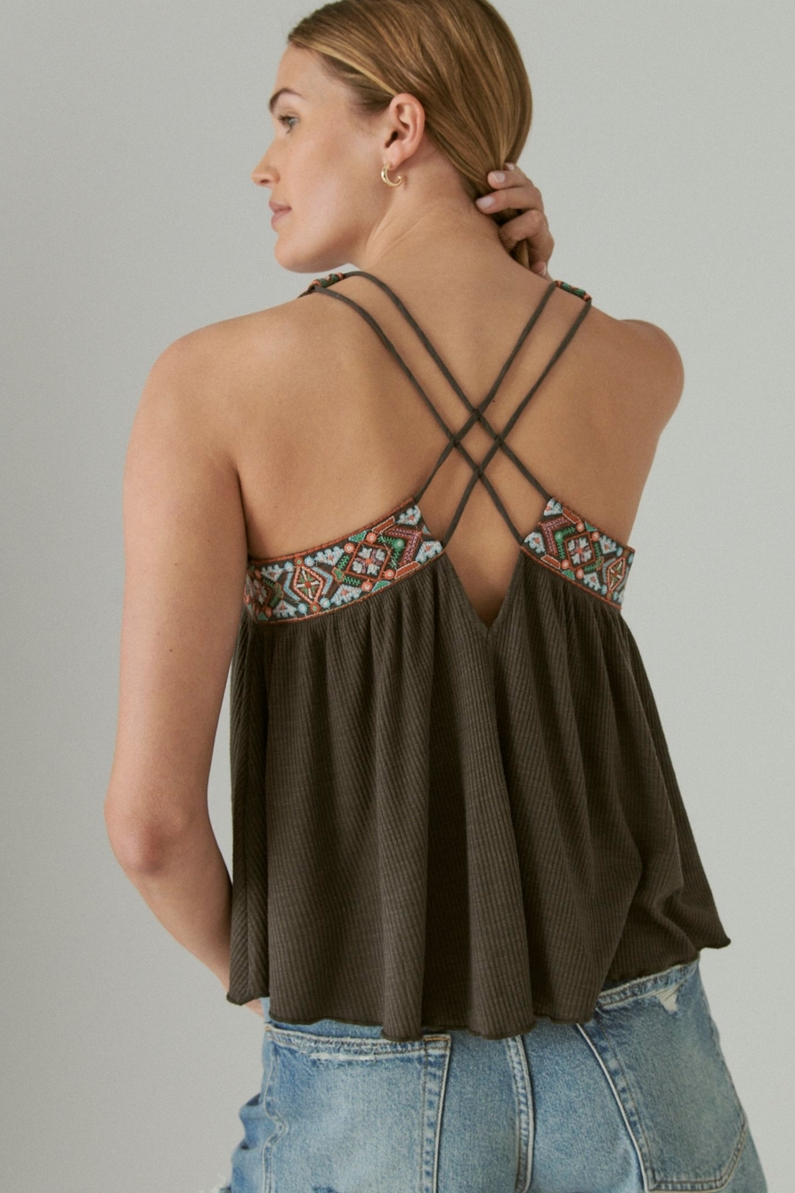 EMBROIDERED LACE UP TANK, image 3