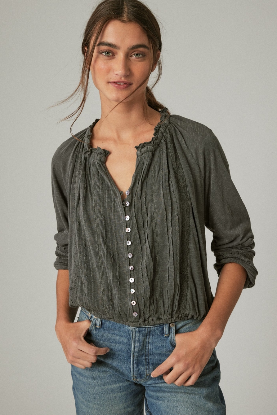 EMBROIDERED PEASANT LACE TRIM TOP, image 2