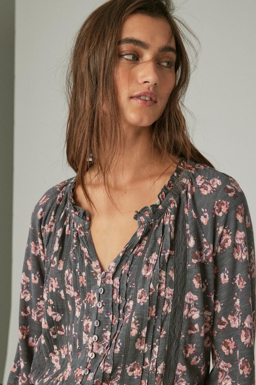 EMBROIDERED PEASANT LACE TRIM TOP | Lucky Brand