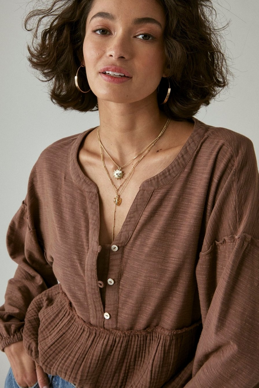 LONG SLEEVE WOVEN MIX TOP, image 1