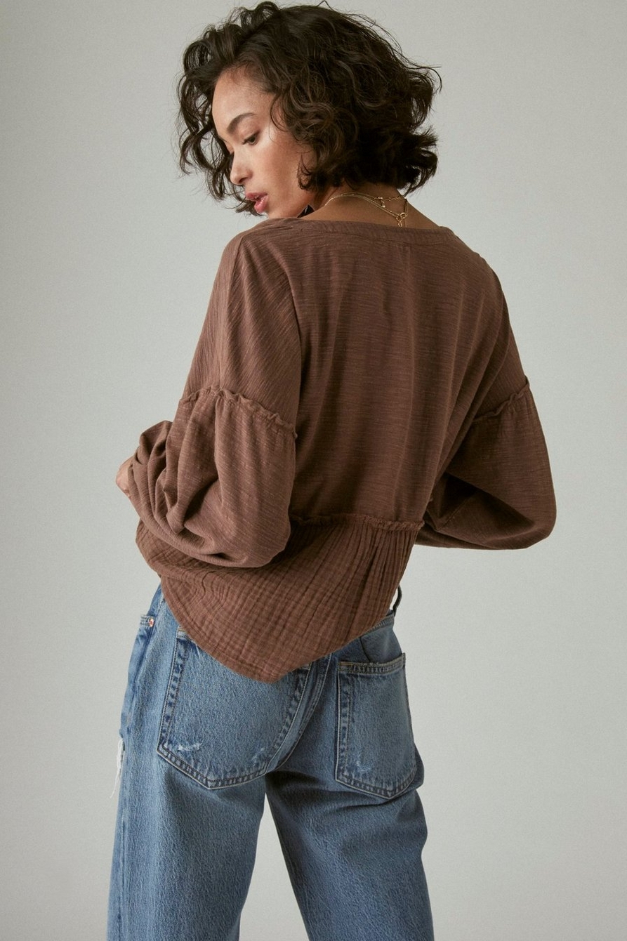 LONG SLEEVE WOVEN MIX TOP, image 3