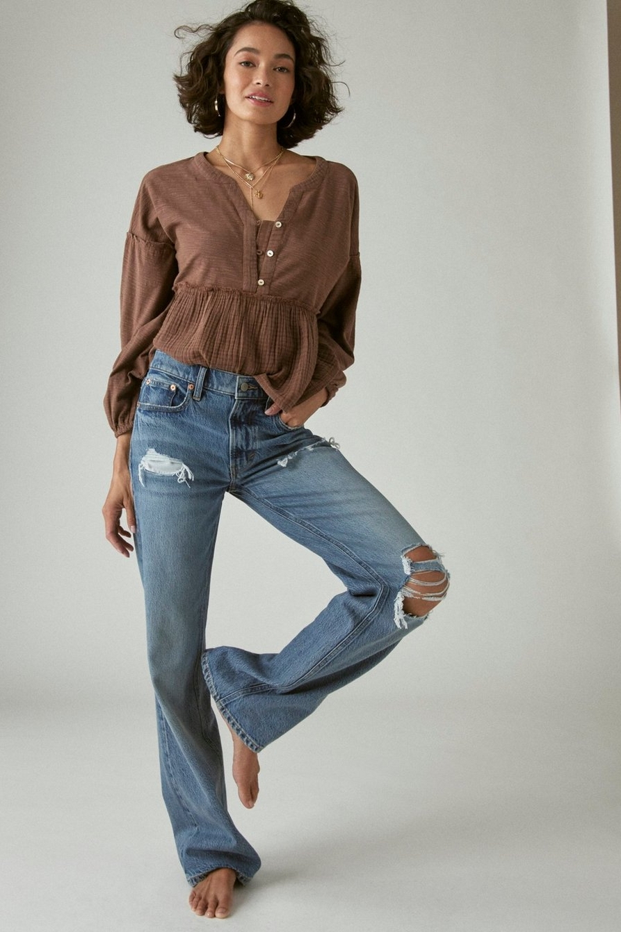 LONG SLEEVE WOVEN MIX TOP, image 4