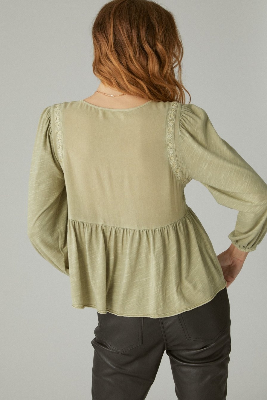 EMBROIDERED YOKE LONG SLEEVE PEASANT TOP, image 3